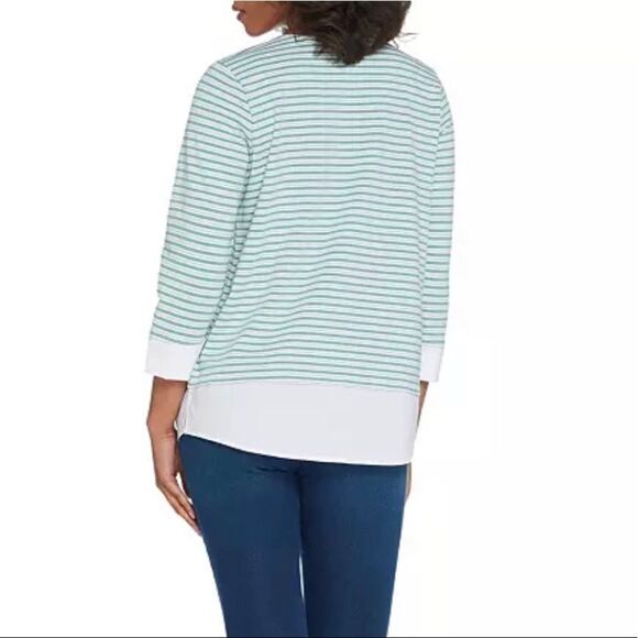 Martha Stewart Striped Poplin Cuffs and Hem Knit Top - Picture 4 of 6